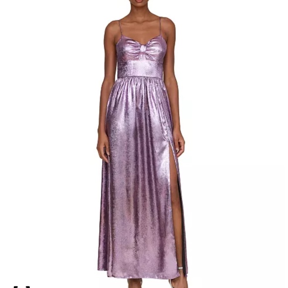 Avec Les Filles Metallic Violet Foiled Sleeveless Maxi Straps Side Slit Size 4 - Picture 1 of 10